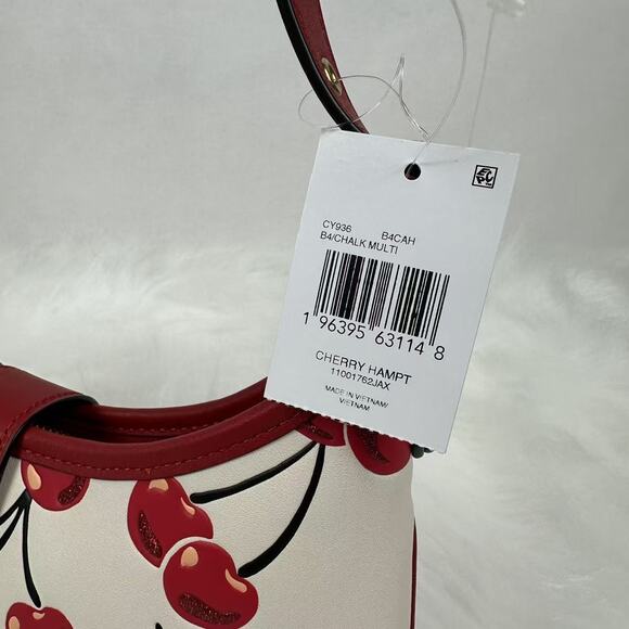 Coach Hamptons Hobo Shoulder Bag With Cherry Print Leather/Chalk CY936 NWT - Picture 5 of 10